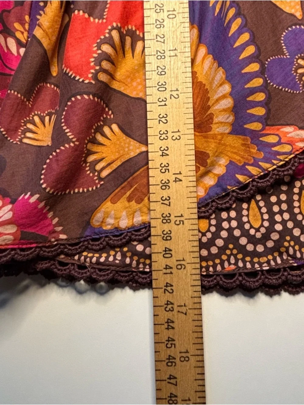 FARM Rio Bright Flora Brown Mini Skirt Size Large NWOT Boho Floral Ruffle